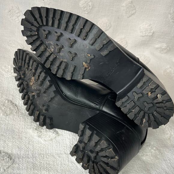 Zara Chunky Leather Lug Sole Black Chelsea Boots Ankle Heel Pointed Toe Size 9 - Picture 5 of 7